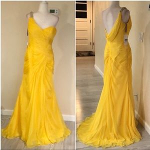 Yellow Chiffon one shoulder
